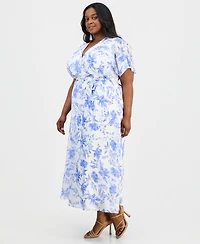 Sandra Darren Plus Printed Flutter-Sleeve Maxi Dress