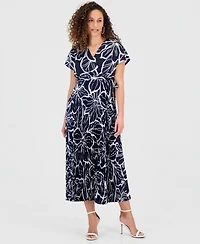 Sandra Darren Women's Printed Surplice-Neck Pleat-Skirt Dress