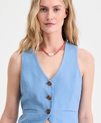 On 34th Women's Linen Blend V-Neck Button-Front Vest, Macy's Exclusive