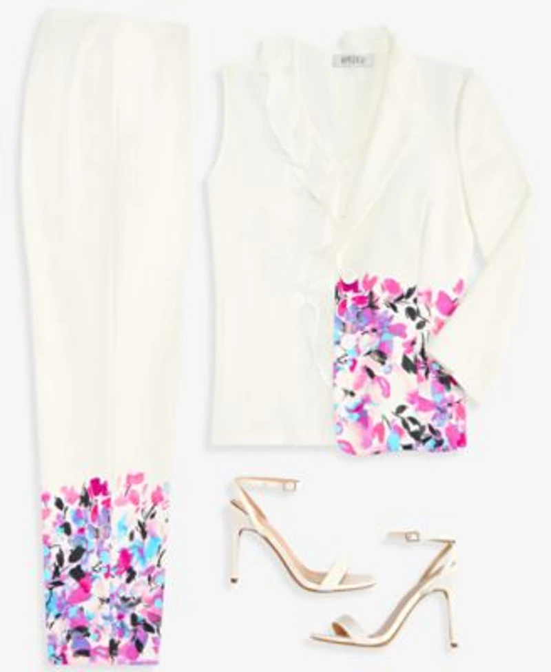 Kasper Floral Print Blazer Ruffled Top Floral Print Pants