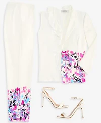 Kasper Floral Print Blazer Ruffled Top Floral Print Pants
