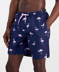 Club Room Men's Quick-Dry Performance Flamingo-Print 7" Swim Trunks, Created for Macy's