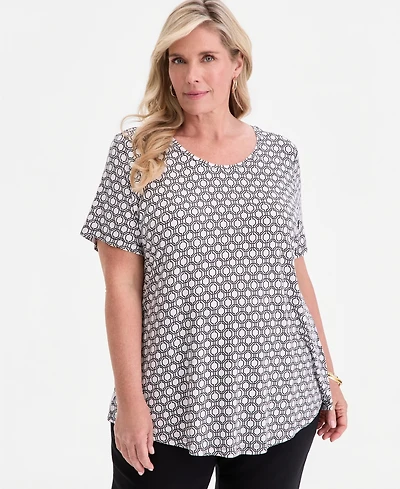 Jm Collection Plus Lattice Play Scoop-Neck T-Shirt, Macy's Exclusive