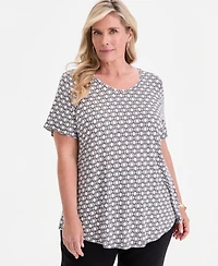 Jm Collection Plus Lattice Play Scoop-Neck T-Shirt, Macy's Exclusive