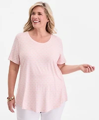 Jm Collection Plus Size Lattice Play Scoop-Neck T-Shirt, Macy's Exclusive