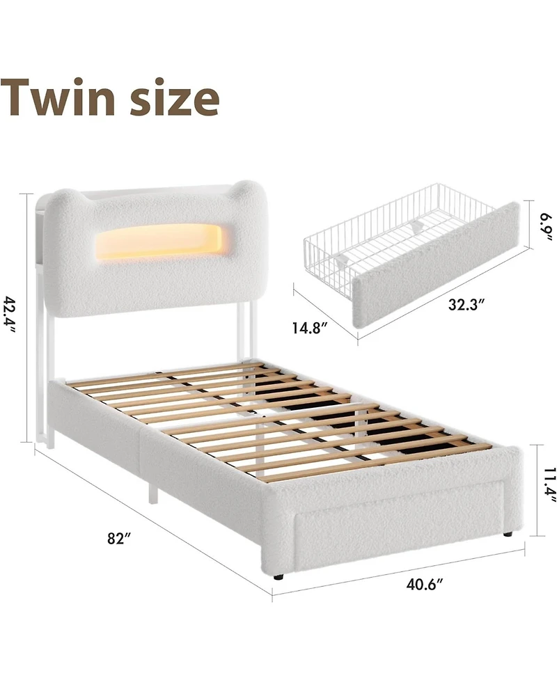gaomon Bed Frame with 2-Tier Storage Headboard, Upholstered Platform Charging Station and Drawer, Metal Support, No Box Spring Needed,