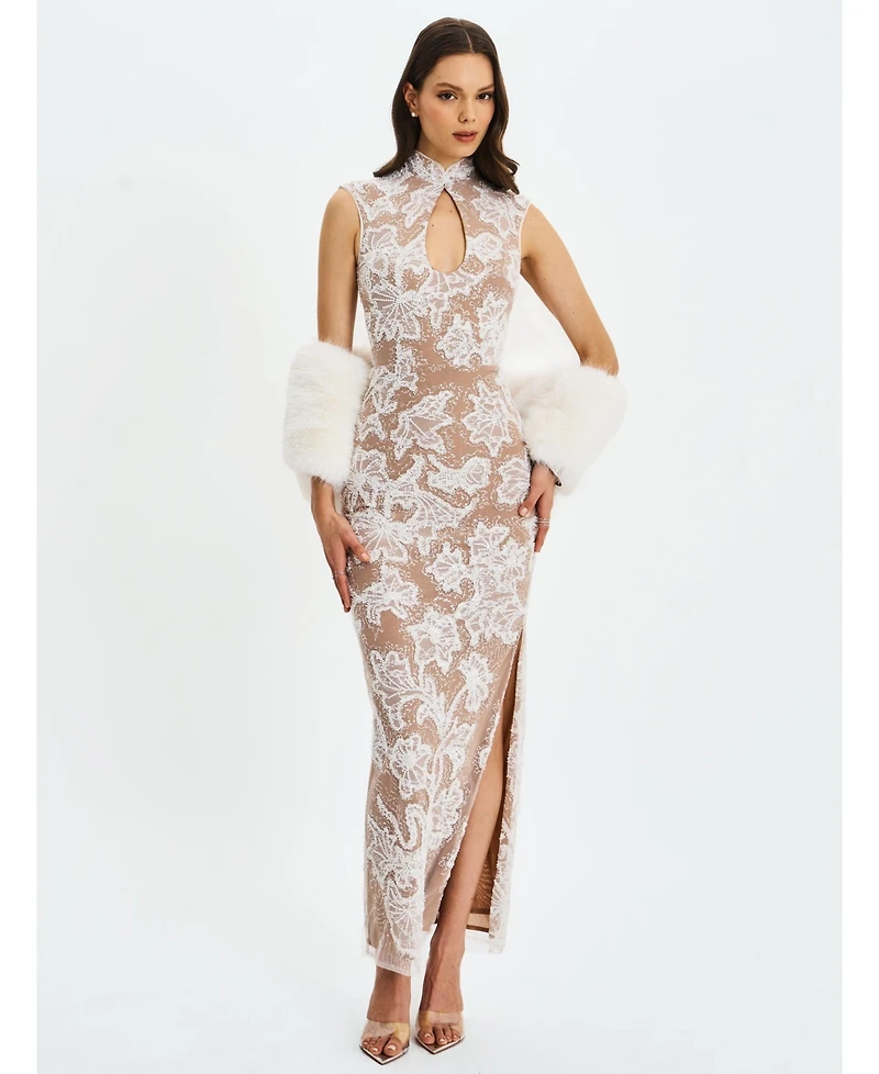 Miss Circle Women's Tavia Beaded Teardrop Neckline Maxi Dress