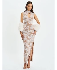 Miss Circle Women's Tavia Beaded Teardrop Neckline Maxi Dress