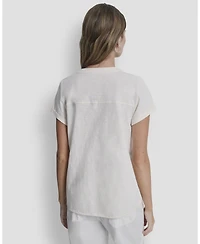 Dkny Sport Women's Embroidered Crewneck Logo Roll-Sleeve Top