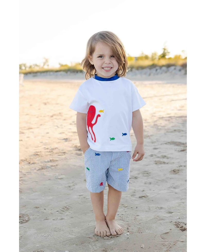 Florence Eiseman Toddler Boys Knit Shirt With Octopus And Fish