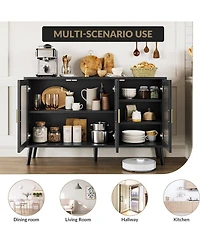 gaomon Sideboard Buffet Cabinet, Large Sideboard Cabinet with 3 Fluted Glass Doors and Removable Shelves