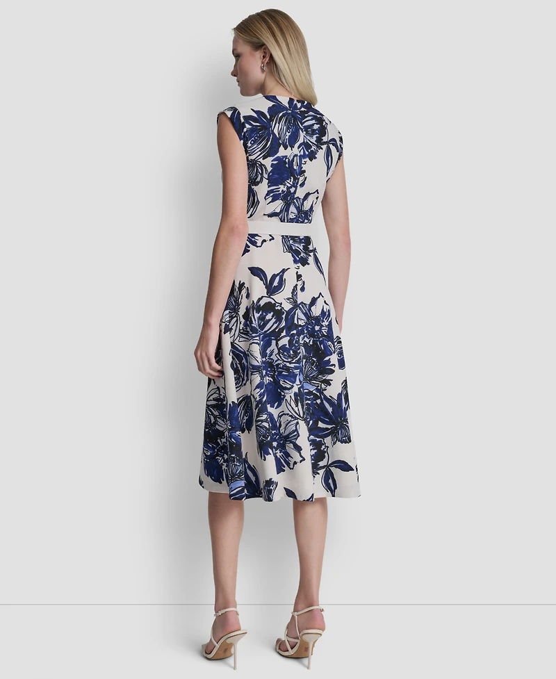 Dkny Women's Cap Sleeve Surplice Neck Belted Midi Dress