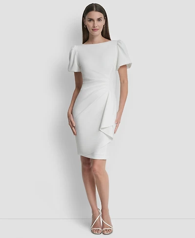 Dkny Women's Bubble Sleeve Scuba Crepe Ruched Sheath Dress