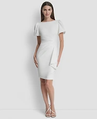 Dkny Women's Bubble Sleeve Scuba Crepe Ruched Sheath Dress