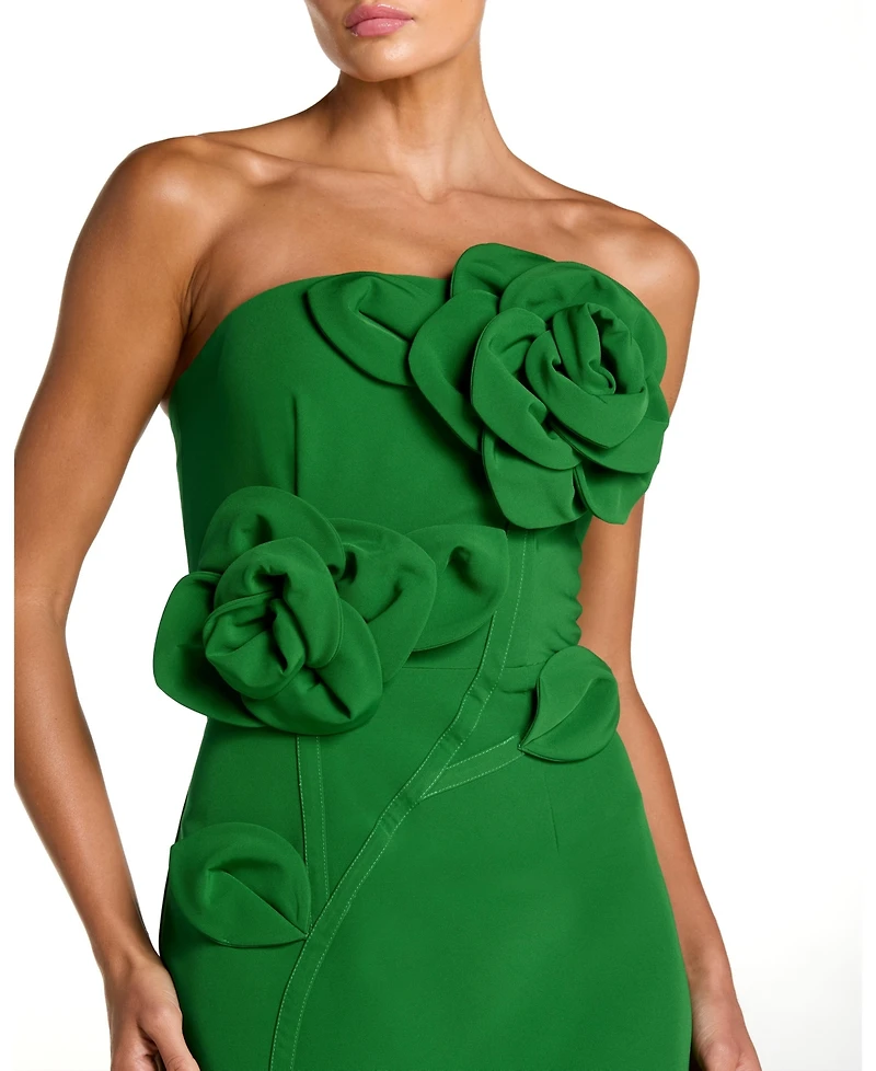 Mac Duggal Petite Crepe Strapless Midi Dress with 3D Flower Detail