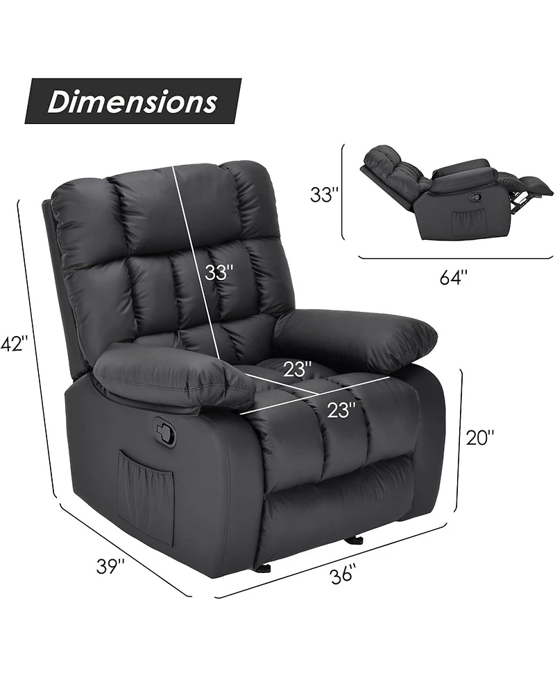 Clihome Upholstered Rocker Recliner Chair with Side Pocket,Ergonomic 110°-160°Adjustable Reclining Chairs for Adults