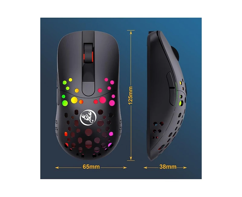 Risokeys Dual-Mode Wireless Gaming Mouse, Hollow Hole Design, 10000 Dpi Adjustable, 10 Rgb Lighting Modes, 550mAh Rechargeable