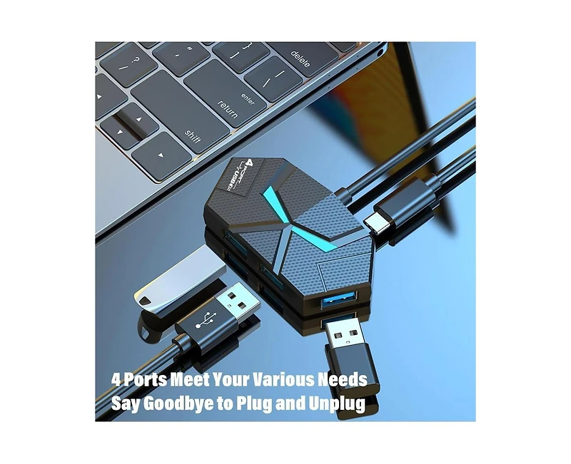 Risokeys 4-Port Usb 3.0 Hub with 5Gbps Transfer, Led Light & Portable Design
