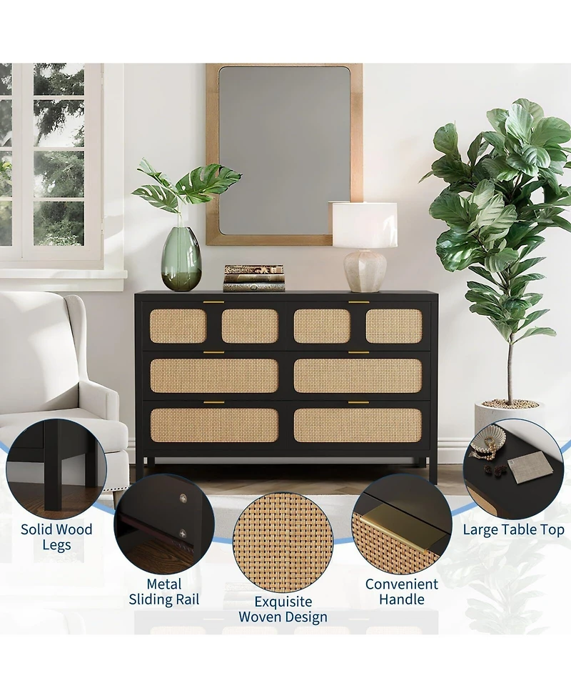 Gaomon 6 Drawers Dresser,Rattan Dresser with Metal Handles and Wood Legs