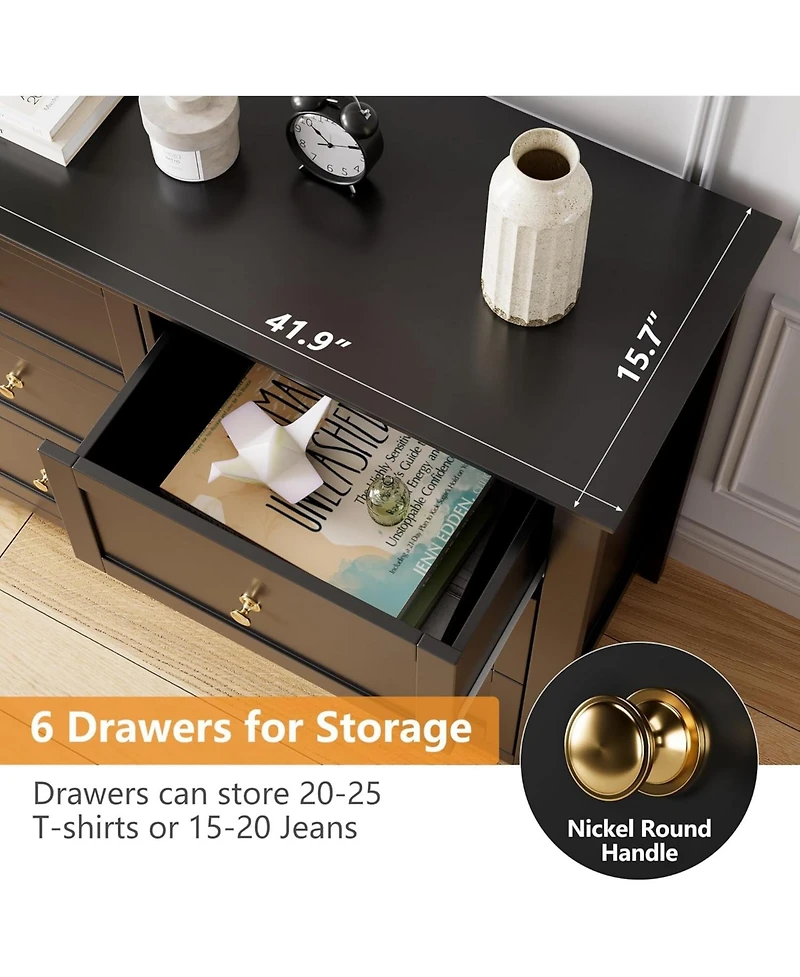 gaomon 6 Drawers Dresser for Bedroom, Farmhouse Wood Dressers & Chest of Drawers for Clothes, Tall Storage Dressers Organizer with Deep Drawers