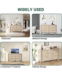 gaomon 6 Drawer Rattan Dresser, Rattan Chest of Dressers, Mid Century Modern Dresser for Closet with Handles, Large Table Top, Dressers Bedroom