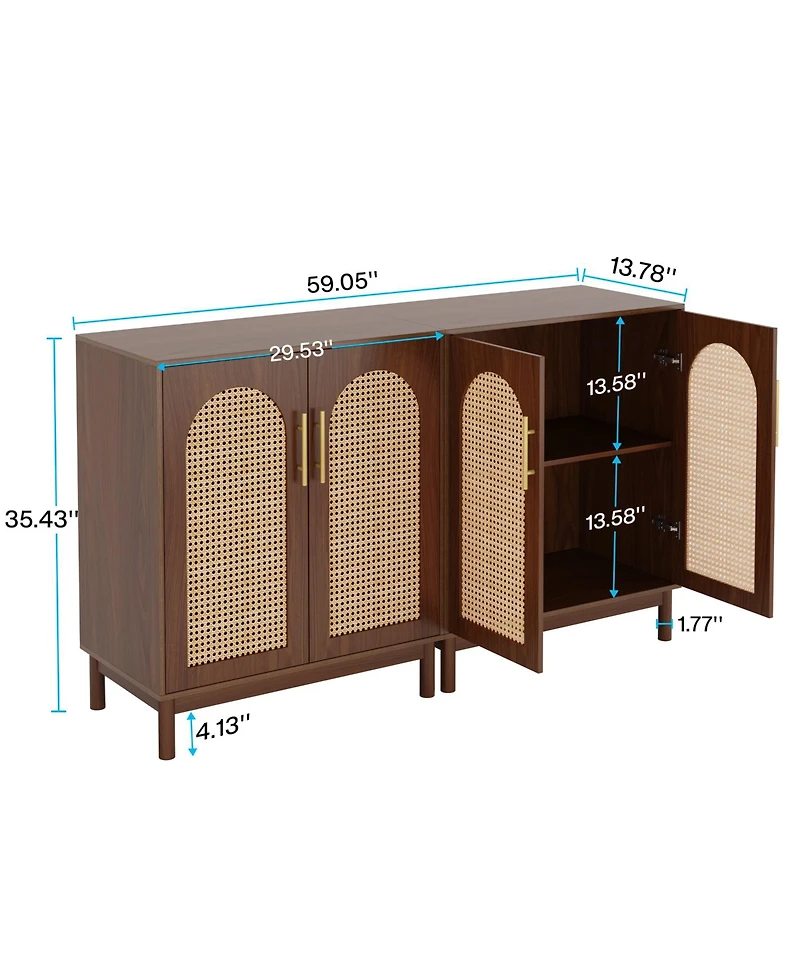 Tribesigns Set of 2 Rattan Sideboard Buffet with Storage, 59 Inch Accent Cabinet with Doors, Storage Cabinet for Dining Room, Living Room, Kitchen