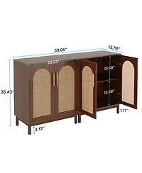 Tribesigns Set of 2 Rattan Sideboard Buffet with Storage, 59 Inch Accent Cabinet with Doors, Storage Cabinet for Dining Room, Living Room, Kitchen