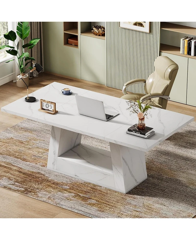 Tribesigns 63-Inch Large Computer Desk, Modern Office Desk Workstation, Simple Style Executive Study Table, Wooden Faux Marble Writing