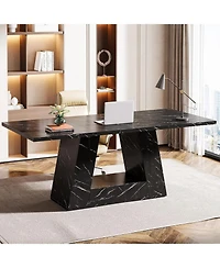 Tribesigns 63-Inch Large Computer Desk, Modern Office Desk Workstation, Simple Style Executive Study Table, Wooden Faux Marble Writing