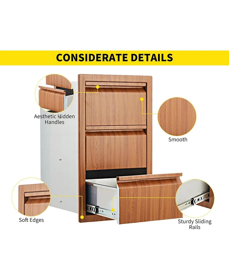 gaomon Outdoor Kitchen Drawers 14" W x 24" H x 18" D Flush Mount Triple Blue-Grey Drawers, Stainless Steel Drawer for Outdoor Kitchen I