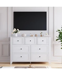 gaomon White 7 Drawer Dresser for Bedroom – 54" Wide Modern Wooden Chest with Deep Drawers, Metal Knobs, for Hallway, Entryway