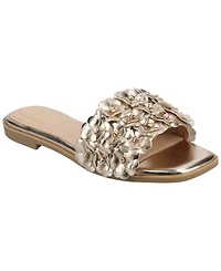 Journee Collection Women's Azalea Embellished Square Toe Floral Flat Sandals