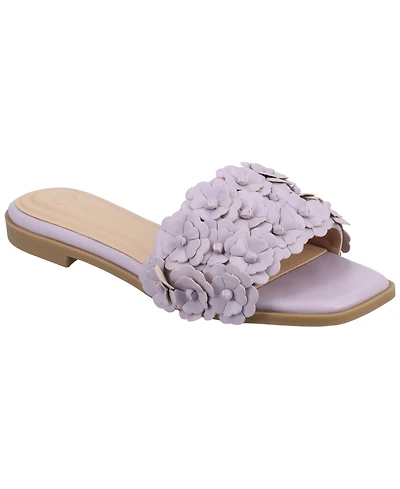 Journee Collection Women's Azalea Embellished Square Toe Floral Flat Sandals