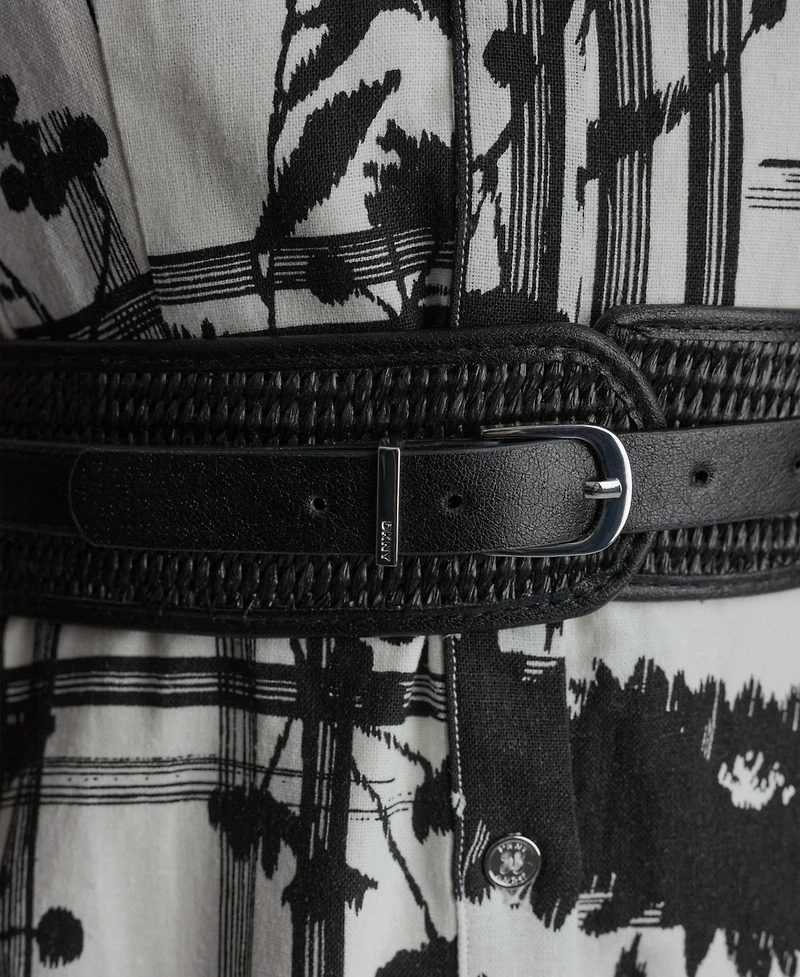 Dkny Women's Short Sleeve Collared Neck Belt Midi Shirtdress