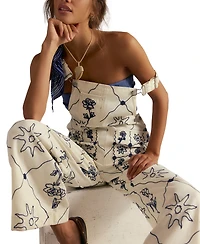 Free People Women's Rising Sun Embroidered Overall Pants