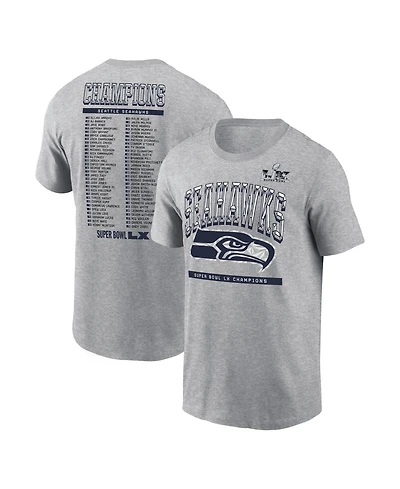 Nike Men's Heather Gray Seattle Seahawks Super Bowl Lx Champions Classic Roster T-Shirt