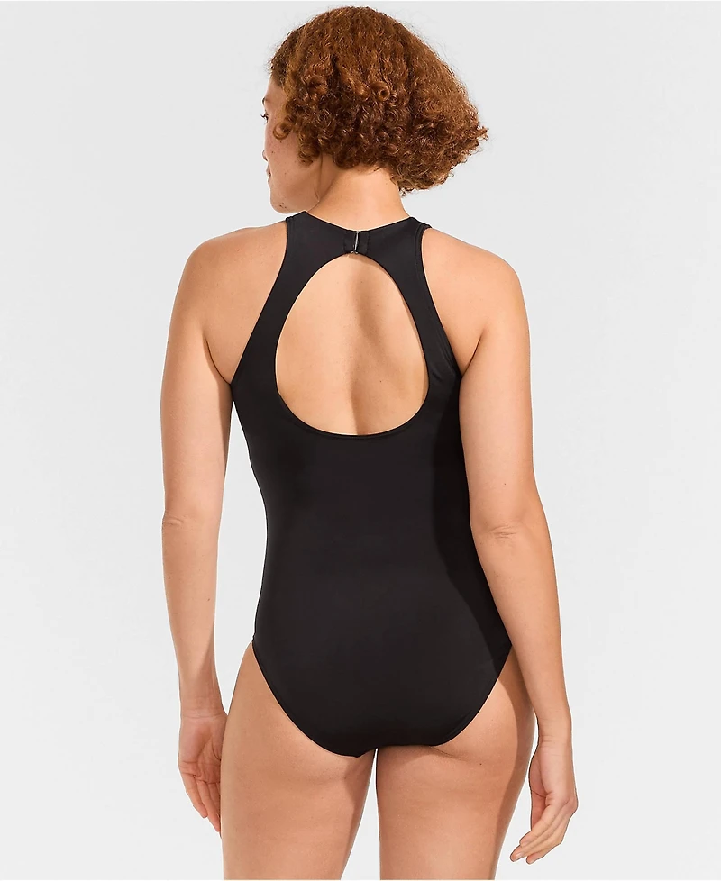 Lands' End Women's D-Cup Tugless High Neck Portrait Back One Piece Swimsuit