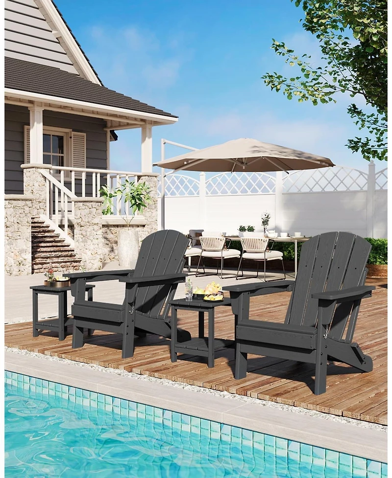 gaomon Folding Adirondack Chair, Hdpe Outdoor All-Weather Fire Pit Chairs, Wooden Lounge Chair