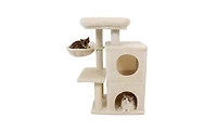 Aostirmotor Cat Tree with 2-Tier Cat Condo, 33.5-Inch Multi-Level Tower with Sisal Scratching Posts & Anti-Toppling Device, Beige