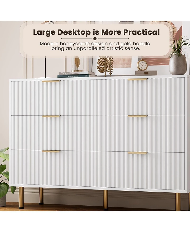 gaomon Zebra Six-Drawer Cabinet with Large Desktop, Modern Honeycomb Design, Handle, Practical Storage Solution, and Artistic Sense for Bedroom