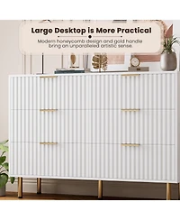 gaomon Zebra Six-Drawer Cabinet with Large Desktop, Modern Honeycomb Design, Handle, Practical Storage Solution, and Artistic Sense for Bedroom