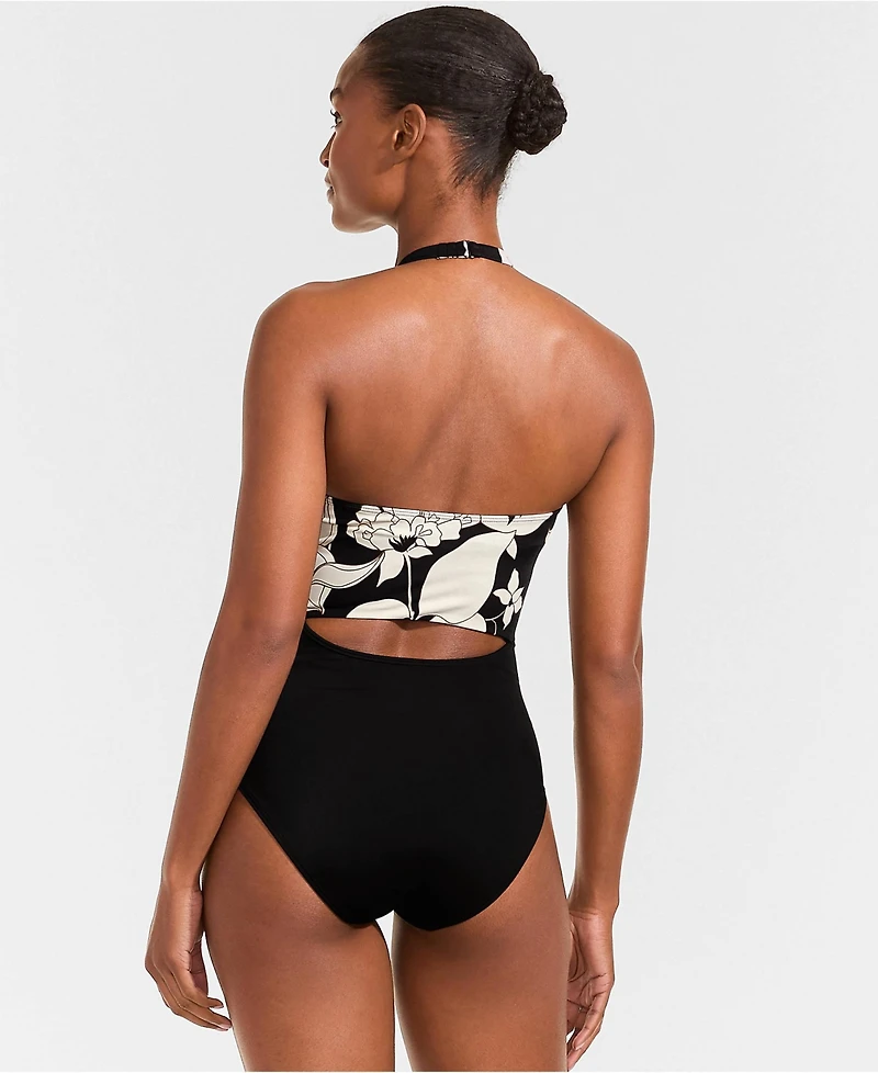 Lands' End Women's Long Torso Tugless Halter Monokini High Leg One Piece Swimsuit