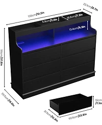 gaomon 6 Drawer Dresser for Bedroom with Led Lights & Charging Station, 51.2" Wide Dresser with Open Shelf