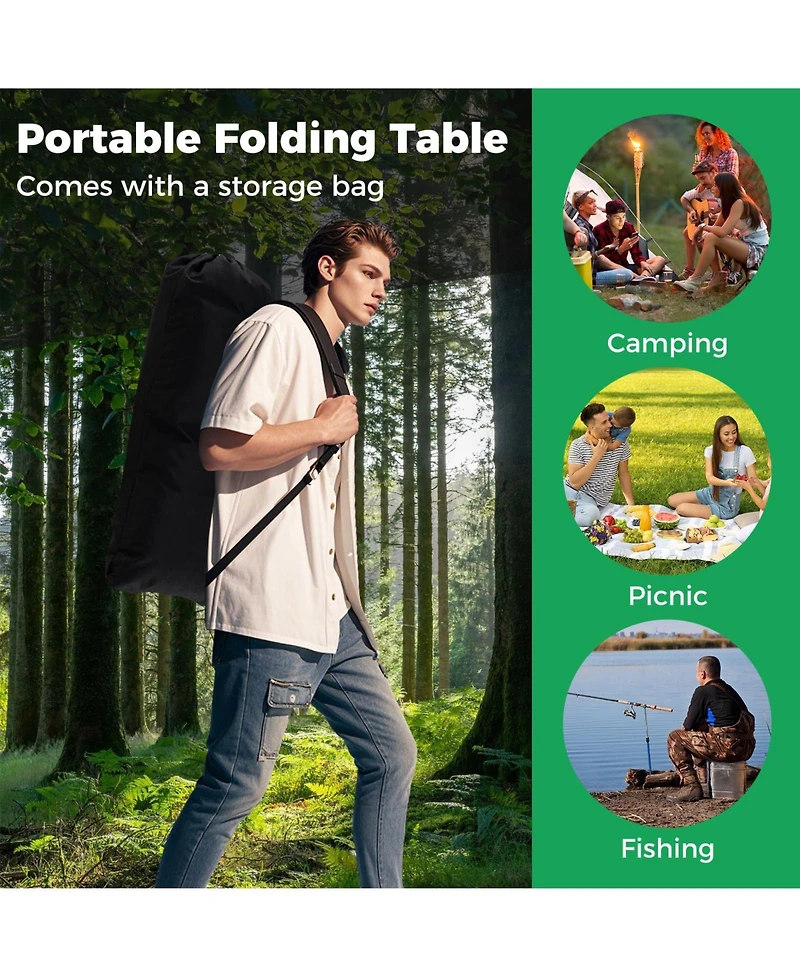 Mecale Folding Patio Camping Table with Roll-Up Top and Mesh Storage Basket, Portable