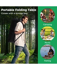 Mecale Folding Patio Camping Table with Roll-Up Top and Mesh Storage Basket, Portable