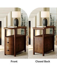 Tribesigns Solid Wood End Table with 2 Drawers & Open Shelf Set of 2, No Assembly Required Side Table, Vintage Brown Slim Bedside Table Nightstand