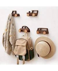 Yigii Walnut Wood Car-Shaped Coat Hooks for Kids
