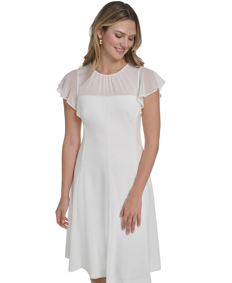 Jessica Howard Women's Illusion Yoke Flutter-Sleeves Dress