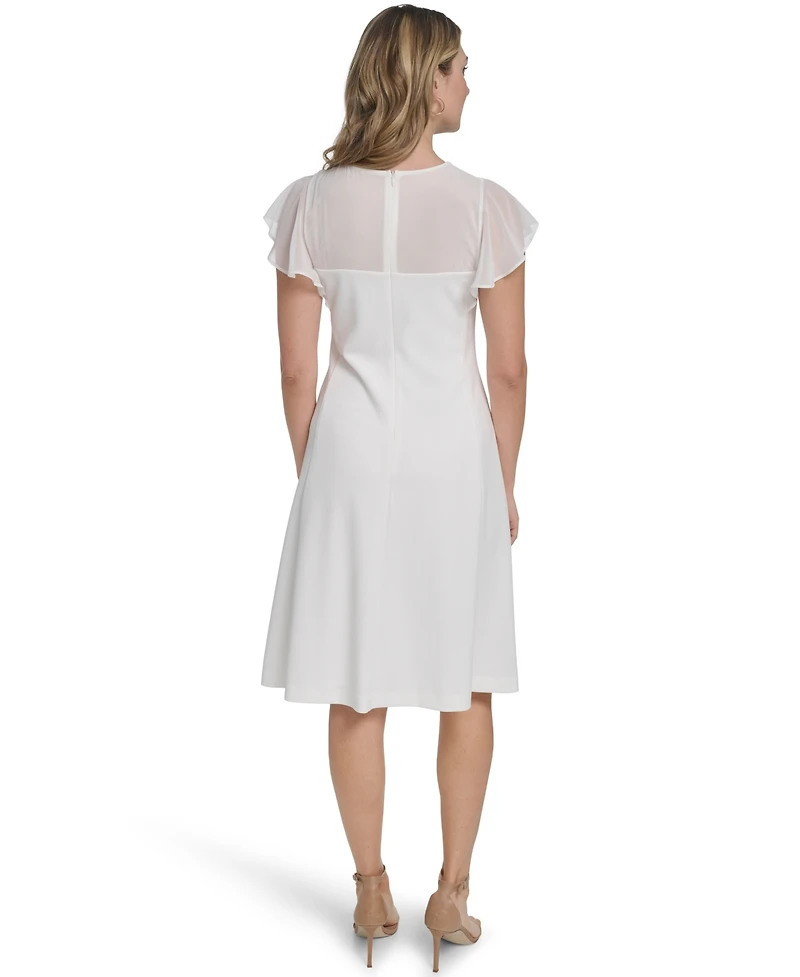 Jessica Howard Women's Illusion Yoke Flutter-Sleeves Dress