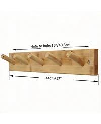 Yigii Bamboo 5-Peg Wall Rack for Coats, Hats, Towels